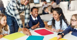 An image of a teacher and students 
