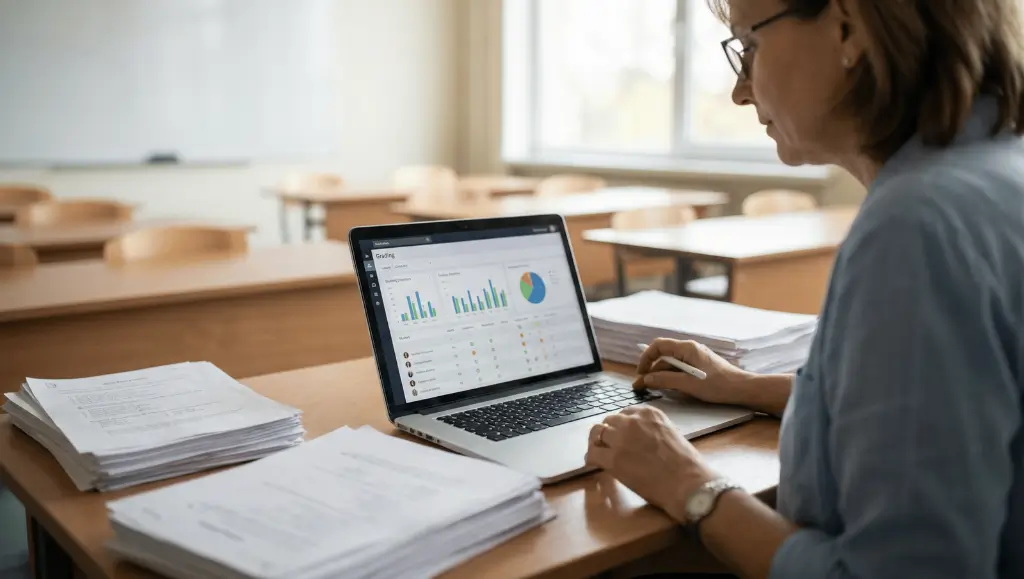 An image of a lady working on a laptop